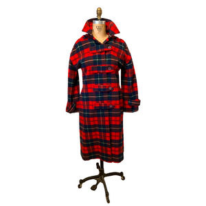 THE SYLVIA: Vintage 60s Pendleton Red Plaid Tartan Wool Hooded Duffle Coat